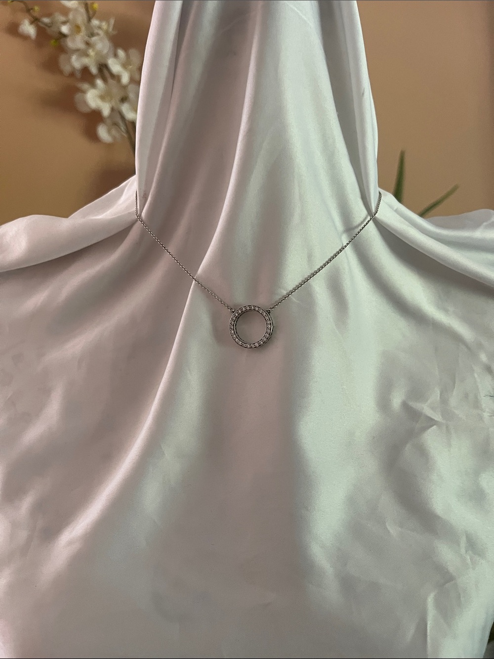 Pandora Silver Circle Pendant Necklace with Clear Crystals